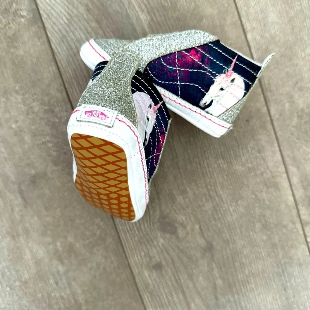 Vans Infant Baby Girl Unicorn Silver Glitter SK8-Hi Crib Sneakers Shoes Size 3